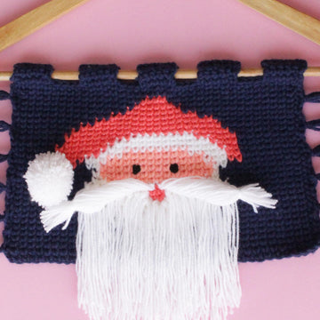 Beautiful Knit-like Crochet wall hanging with Santa Face with Waistcoat stitch VIDEO tutorial