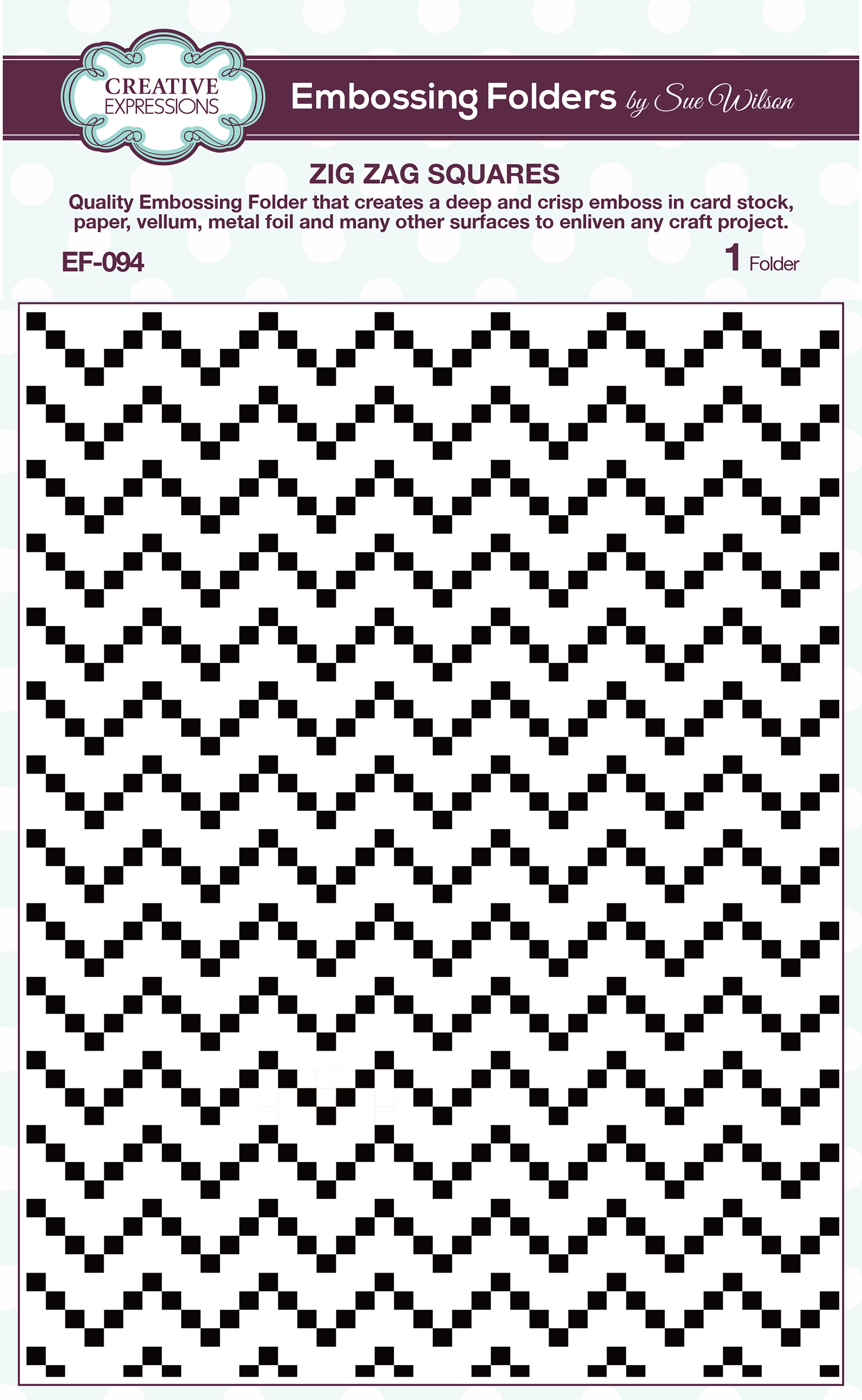 Creative Expressions Embossing Folder By Sue Wilson - Zig Zag Squares