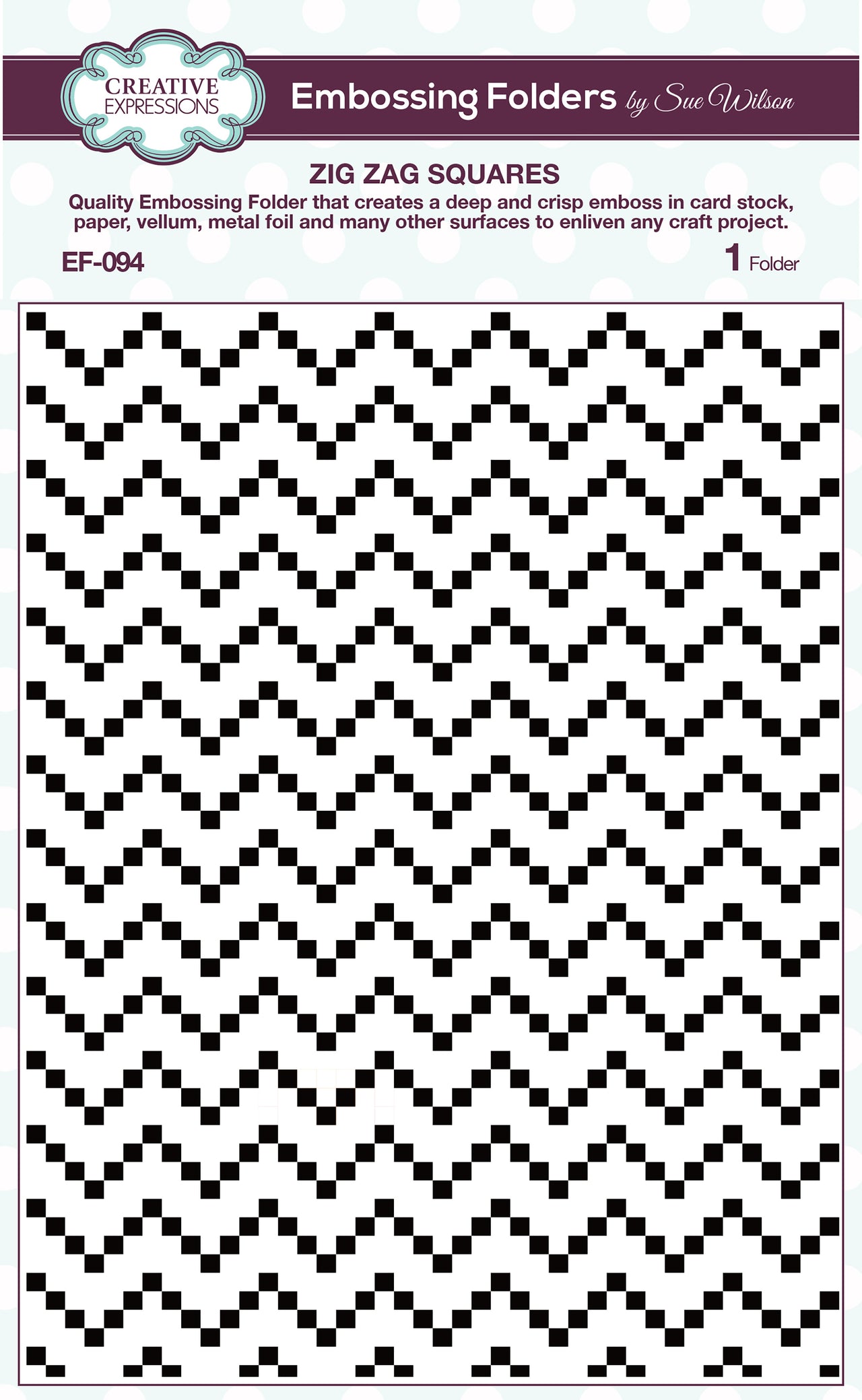 Creative Expressions Embossing Folder By Sue Wilson - Zig Zag Squares
