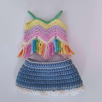 Doll clothes crochet pattern, summer outfit for Astrid, Amigurumi doll outfits in English, Deutsch, Français, Spanish /Español