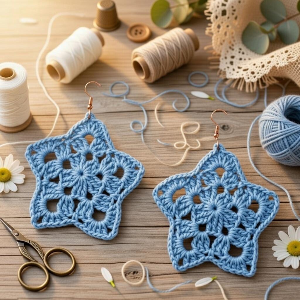 Crochet star earrings PDF + Video Tutorial