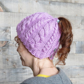 Double Cable Ponytail Hat
