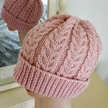 Easy Lace Cable Hat Womens Mens Unisex Straight Needles