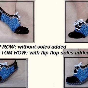 551 Crochet slipper/shoe, Blue lace-up shoe