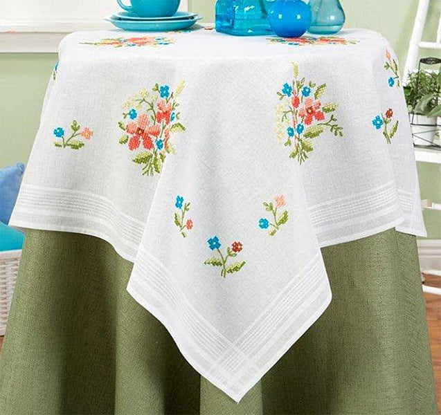 Deco-Line Simple Flowers Tablecloth Stamped Cross Stitch Kit - 80cm x 80cm