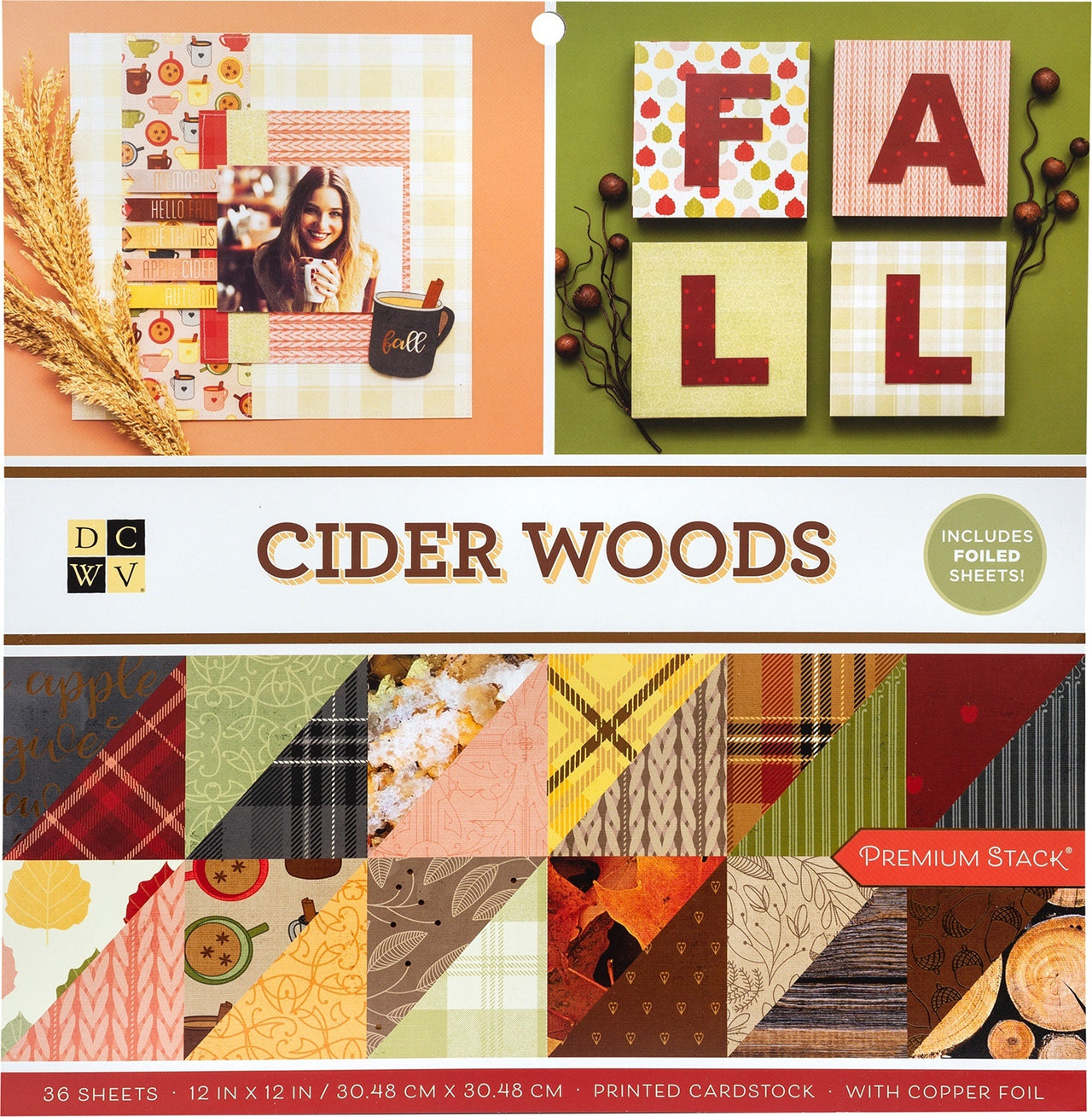 American Crafts DCWV Double-Sided Cardstock Stack 12"X12" 36/Pkg - Cider Woods, 12 Designs/3 Each