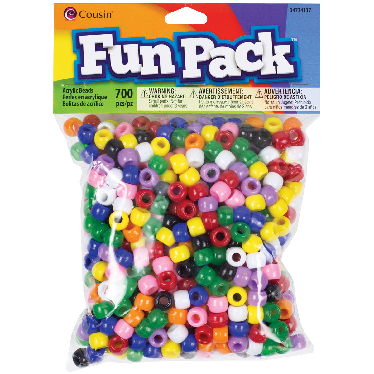 Cousin Fun Pack Acrylic Pony Beads 700/Pkg - Rainbow