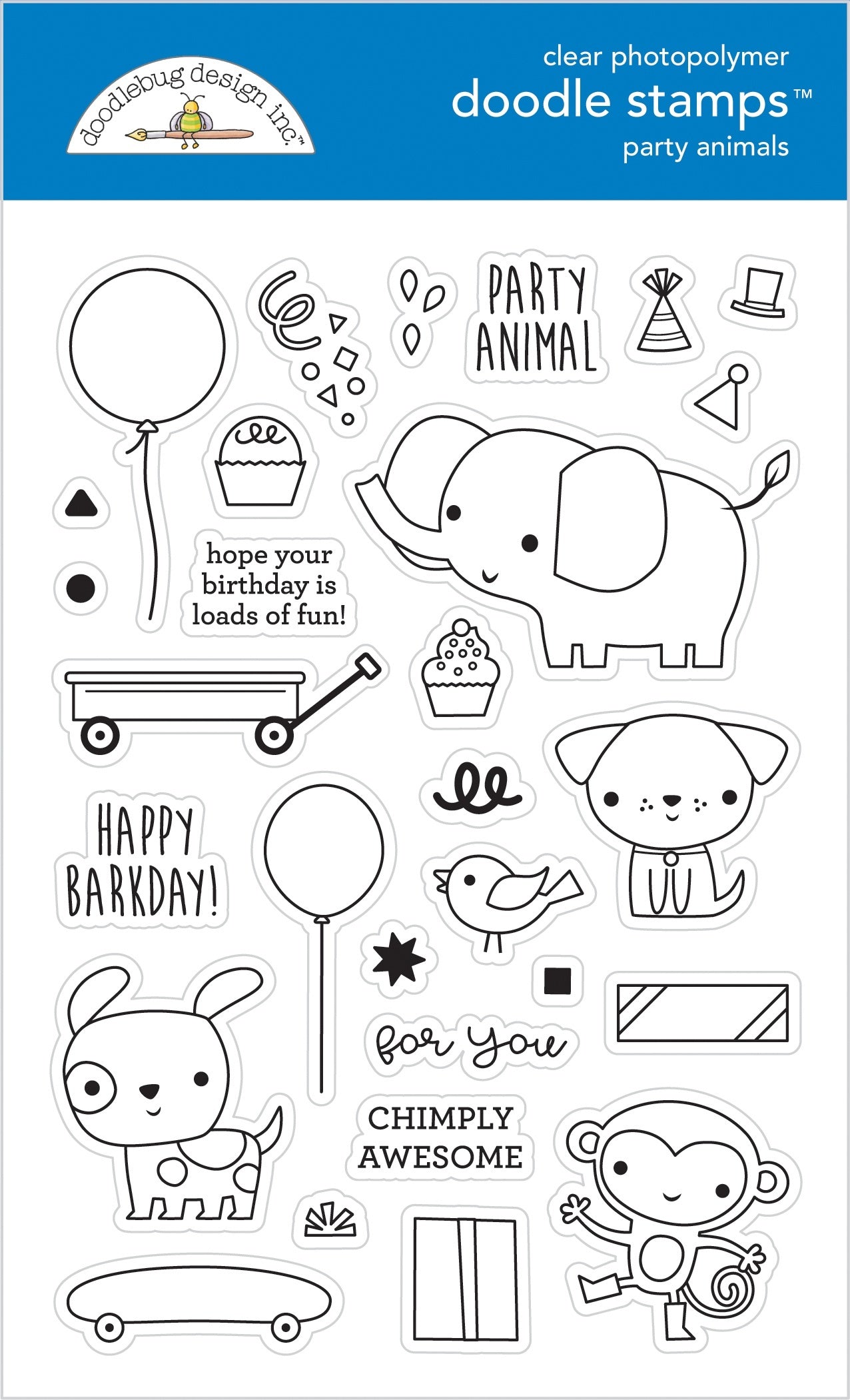 Doodlebug Doodle Cuts Dies - Party Animals, Party Time