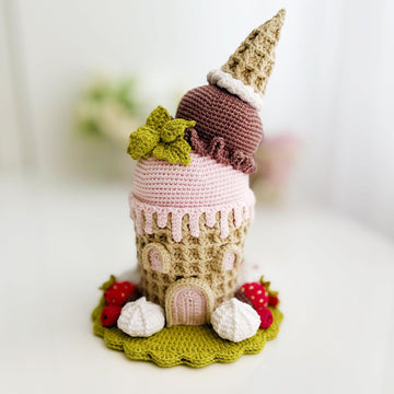Crochet fairy house, amigurumi doll house, crochet doll miniature, Ice cream house