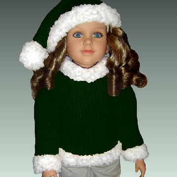 Santa Hat and Mrs. Claus sweater. Fits 23 inch dolls (My Twinn doll, My BFF) 605