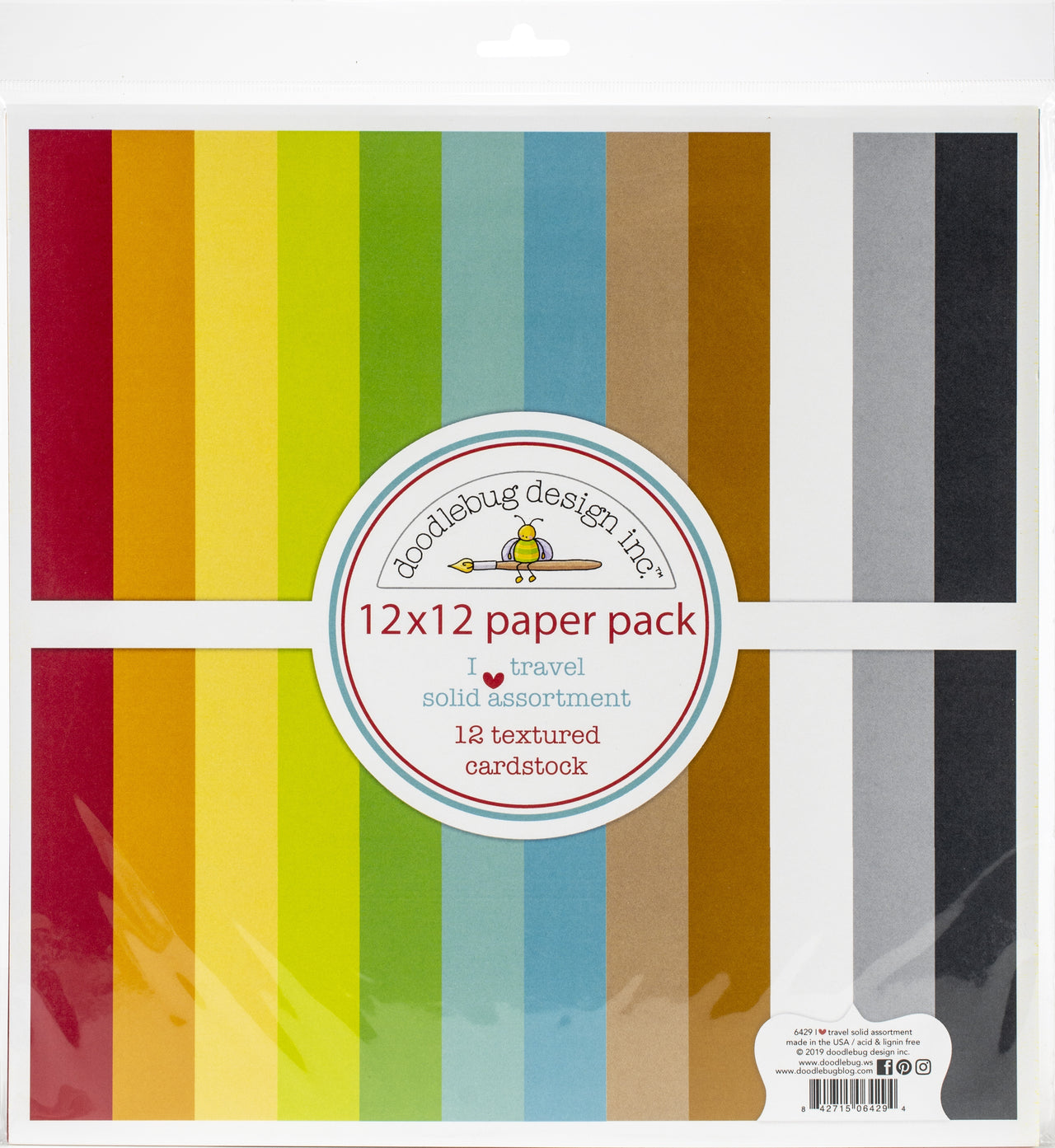 Doodlebug Textured Double-Sided Cardstock 12"X12" Pack - I Heart Travel