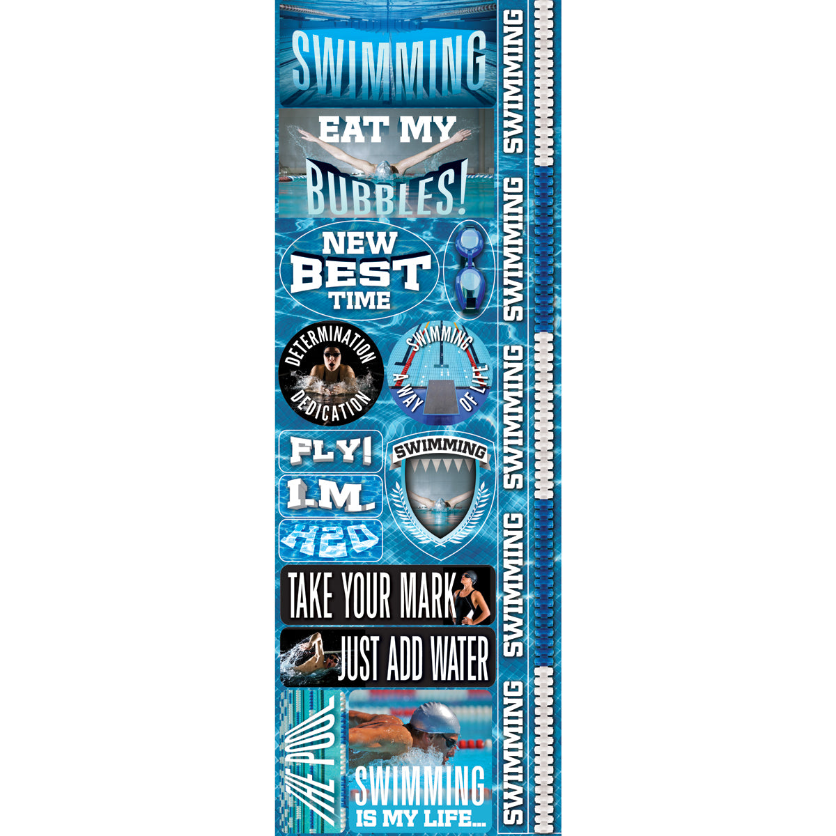 Reminisce Real Sports Cardstock Stickers 4.25"X13" - Swimming Combo