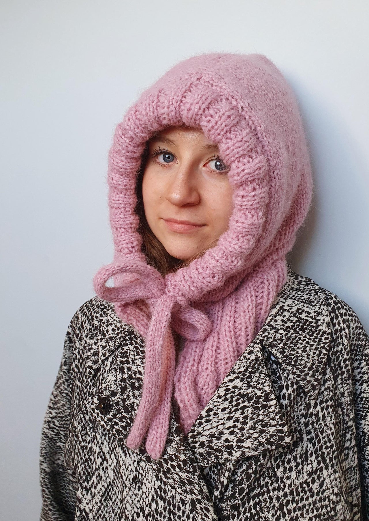 Adult Knitted Hood/Balaclava with Bow