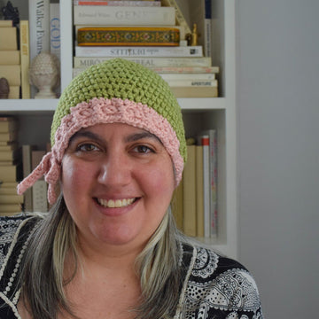 Drawstring Beanie with Yarrow Flower
