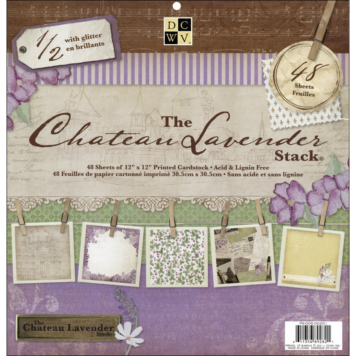 American Crafts DCWV Single-Sided Cardstock Stack 12"X12" 48/Pkg - Chateau Lavender, 24 Designs/2 Each