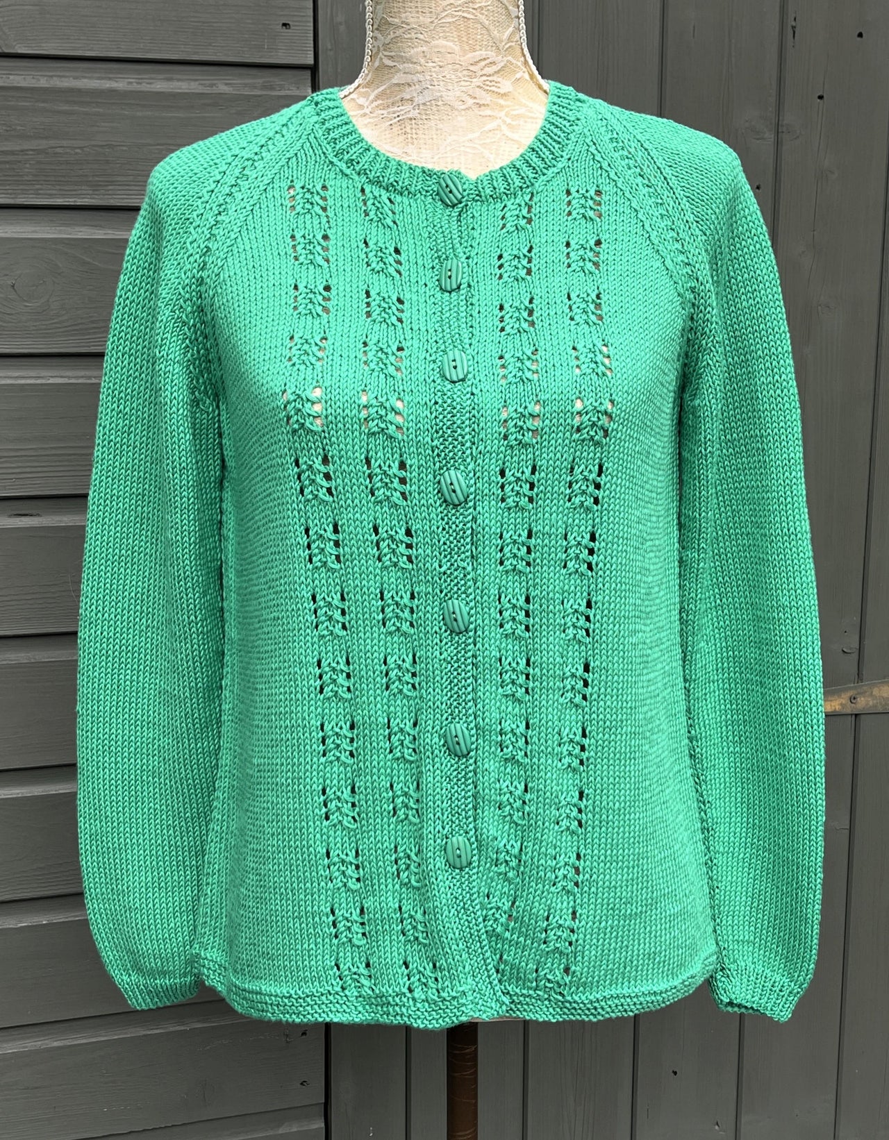 Raglan Cardigan with Eyelet Motifs