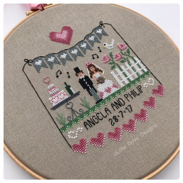 Little Dove Designs Pink Hearts Wedding Sampler Cross Stitch Kit - 12.70cm x 15.90cm