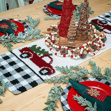 Red Christmas Truck Table Runner