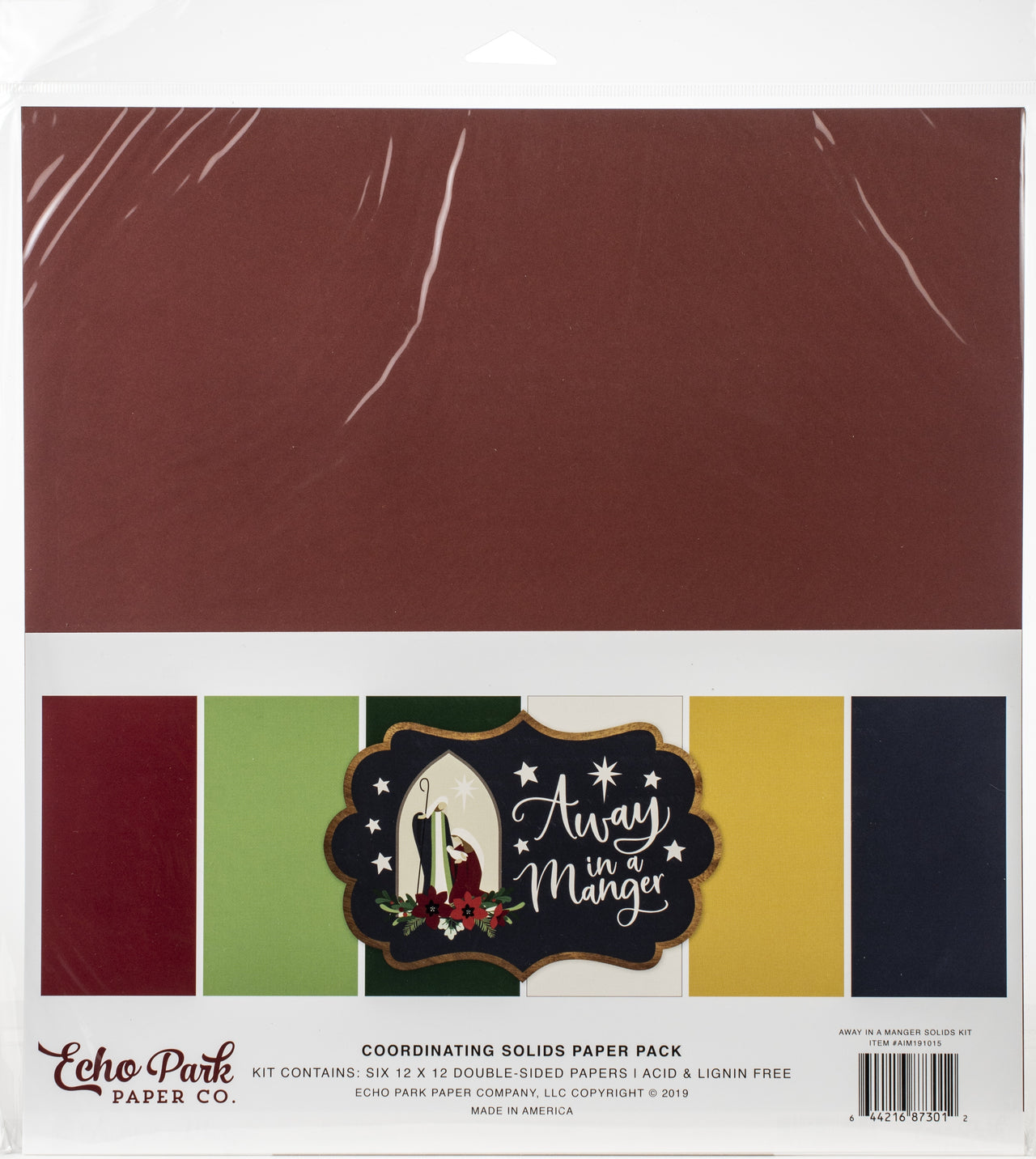 Echo Park Paper Echo Park Double-Sided Solid Cardstock 12"X12" 6/Pkg - Away In A Manger, 6 Colors
