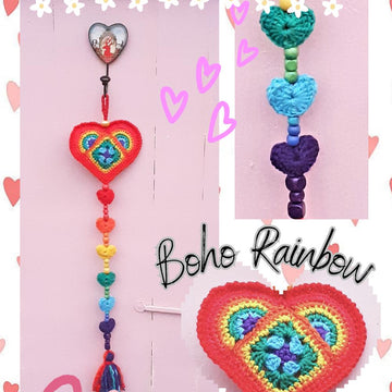 Happy Hippie Rainbow Hearts Applique Pendant