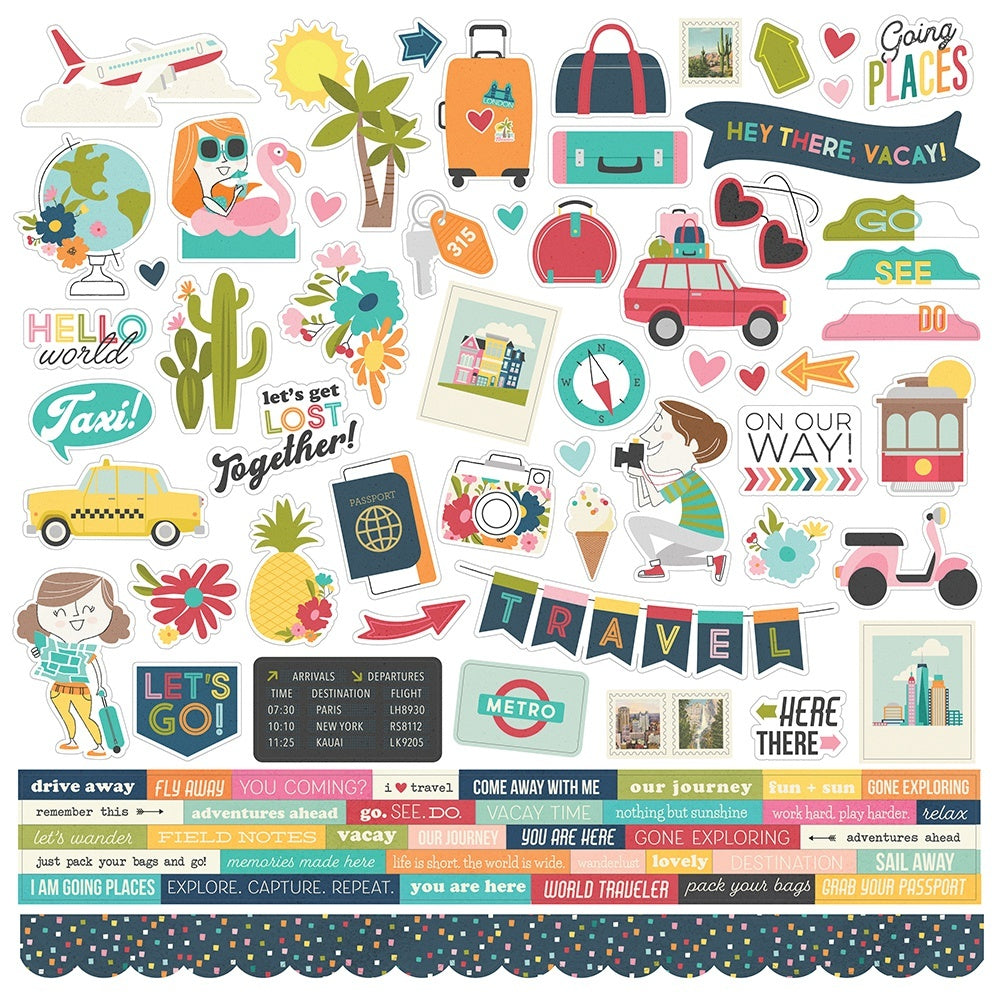 Simple Stories Going Places Cardstock Stickers 12"X12" - Combo