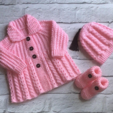 Elizabeth Coat, Hat & Booties 16 inch chest size newborn
