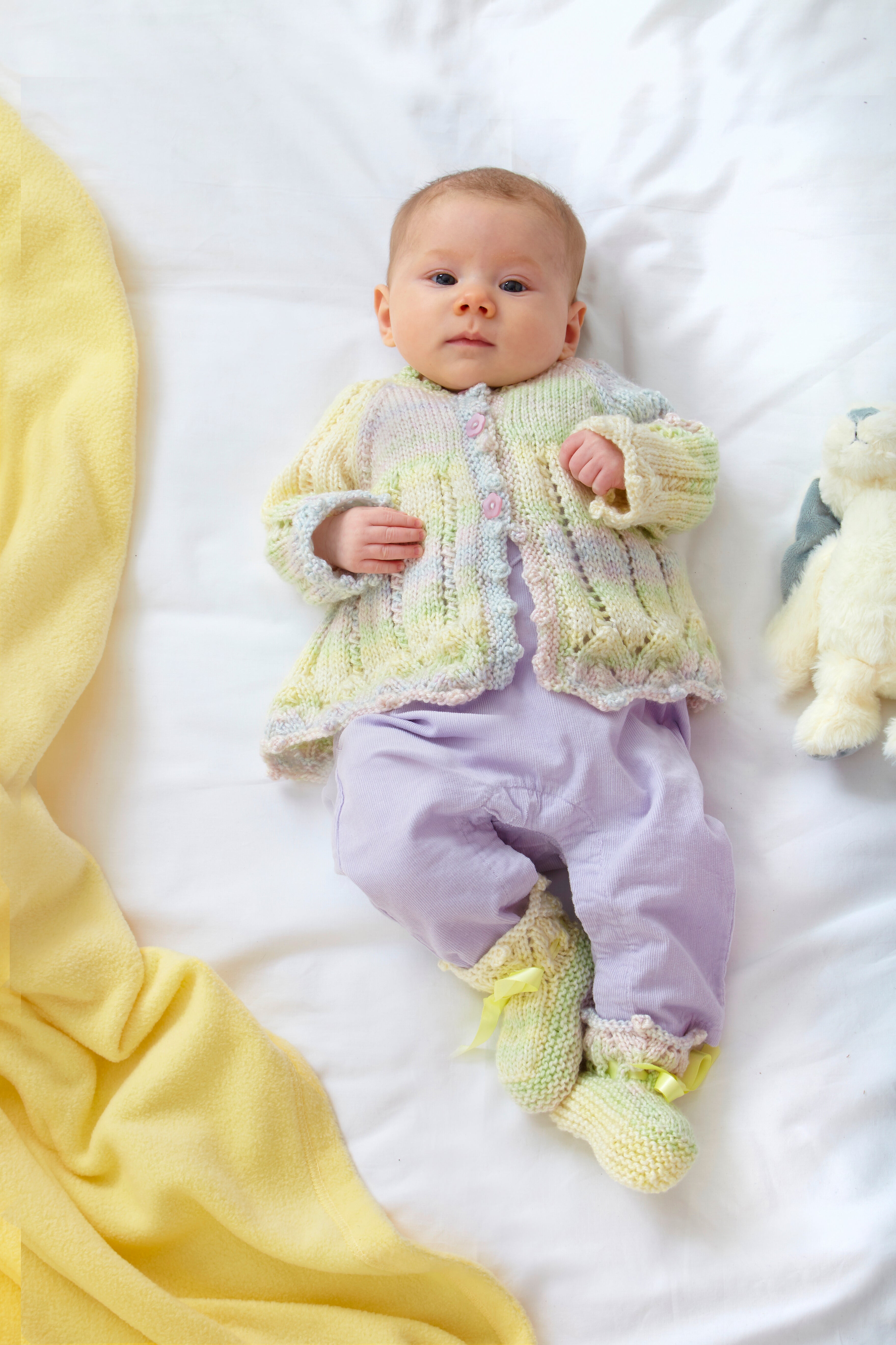 Babies Overtop, Cardigan, Matinee Jacket and Bootees in King Cole Cutie Pie DK - P6034 - Leaflet