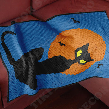 C2C Halloween Black Cat Orange Blanket Corner-to-Corner Crochet Pattern