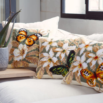 Vervaco Orange Butterfly Cross Stitch Cushion Kit - 40 x 40 cm