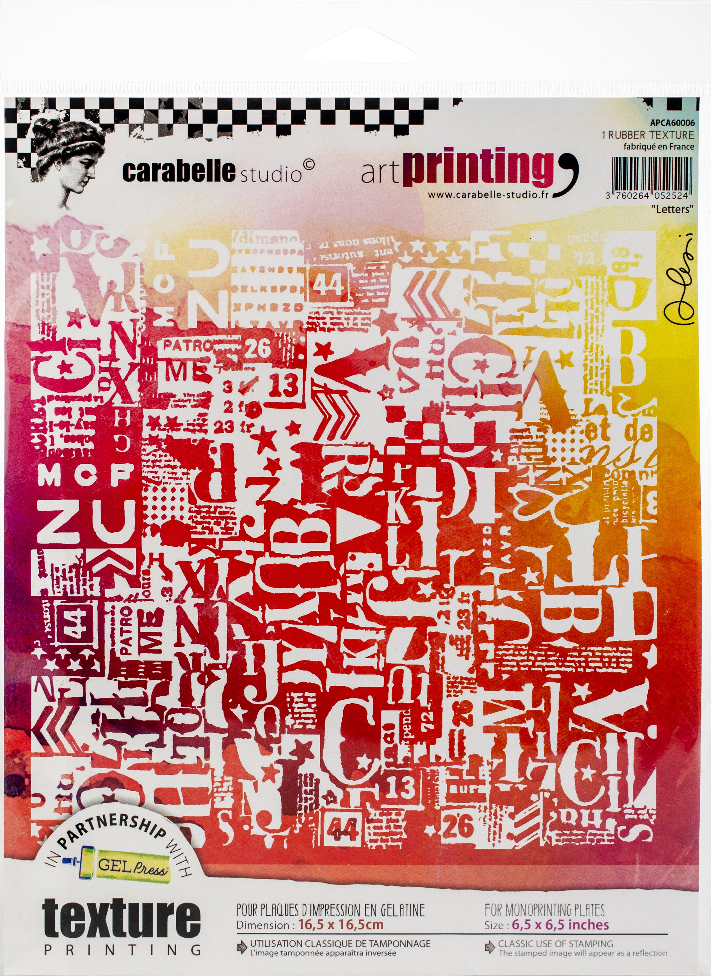 Carabelle Studio Art Printing Square Rubber Texture Plate - Letters