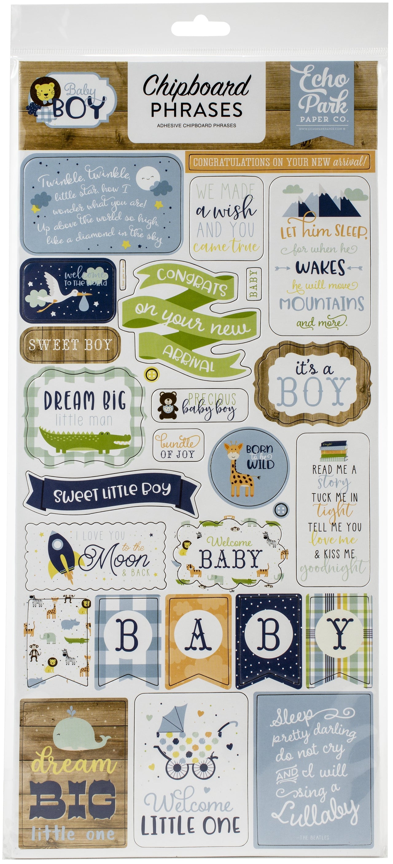 Echo Park Paper Baby Boy Chipboard 6"X13" - Phrases