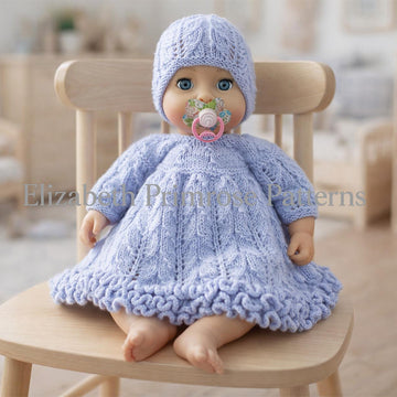 Triple Frill Doll Dress and Hat Knitting Pattern P59 – Elizabeth Primrose Patterns