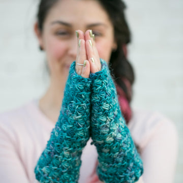 Deep Water fingerless mittens