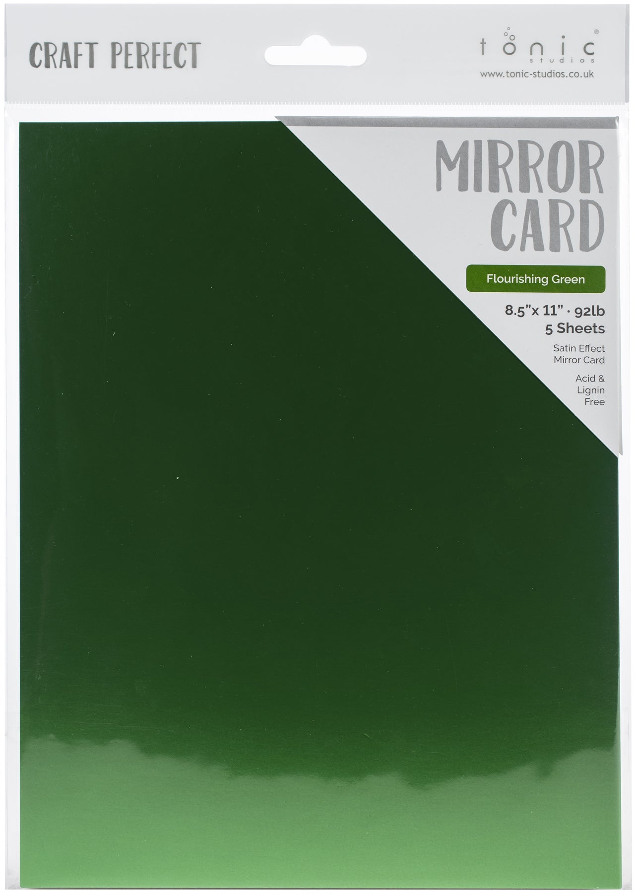 Tonic Studios Craft Perfect Mirror Cardstock 92lb 8.5"X11" 5/Pkg - Flourishing Green