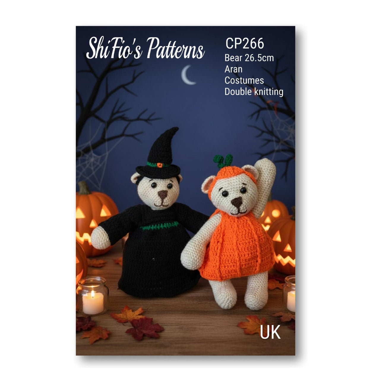 266 Bear with Pumpkin & Witch Halloween Costumes Crochet Pattern #266