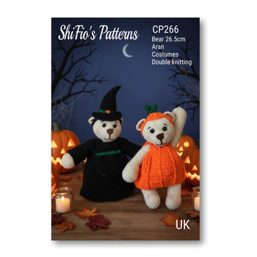 266 Bear with Pumpkin & Witch Halloween Costumes Crochet Pattern #266