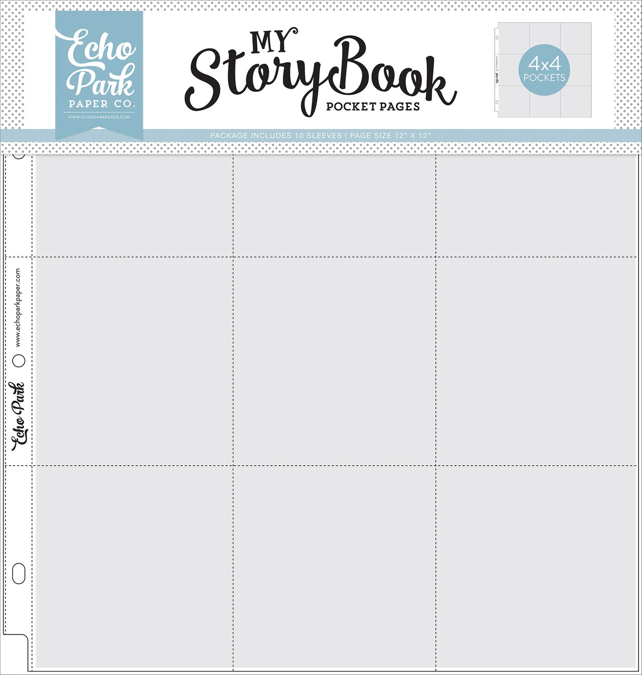 Echo Park Paper My Story Book Album Pocket Pages 12'x12" 10/Pkg - (9) 4"X4" Openings