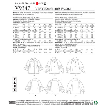 Vogue Misses' Top V9347 - Sewing Pattern