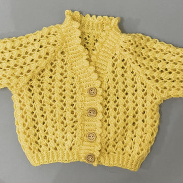 Frilly Edge V-Neck Baby Cardigan and Hat