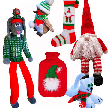 Cute Christmas Toys 4 - rabbit, gnome, stocking, cat, robin, hotwater bottle cover