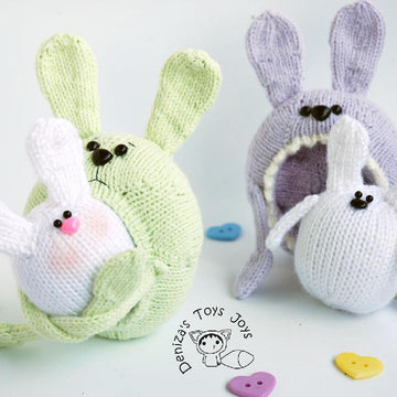 Mothers and children Bunnies. Marsupial Bunny. Pregnant rabbit.