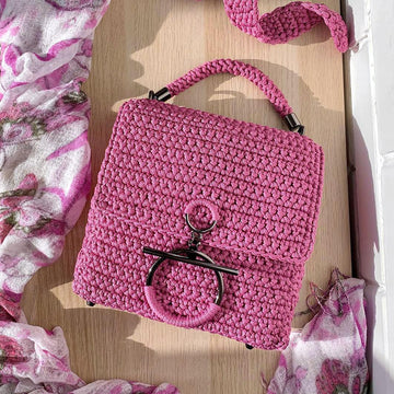 Crochet handbag with lining, Shoulder crossbody bag