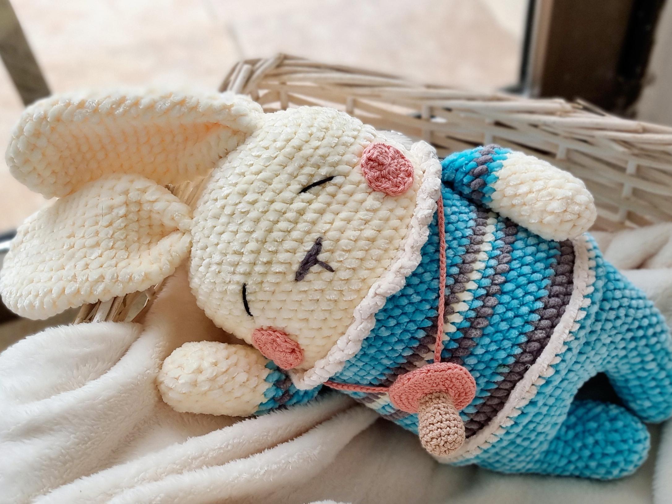 Sleeping bunny lovey with pacifier crochet pattern P9
