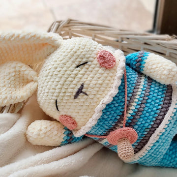 Sleeping bunny lovey with pacifier crochet pattern P9