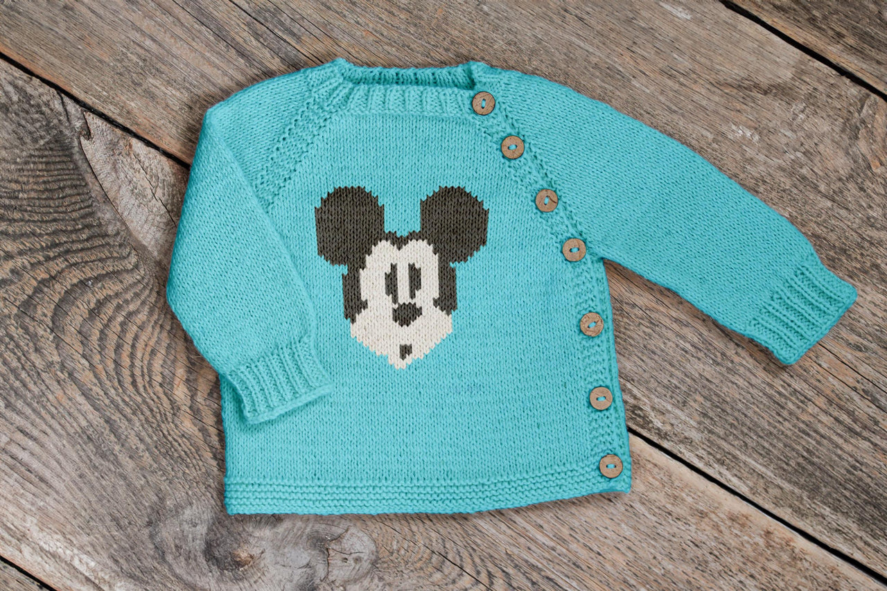 Knit kids sweater PDF Knitting Pattern, Disney Mickey Mouse duplicate stitch colorwork