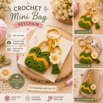 Crochet Bag Keychain Pattern PDF + Video Tutorial