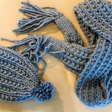 Winter Blues Pom Pom Hat & Scarf Set