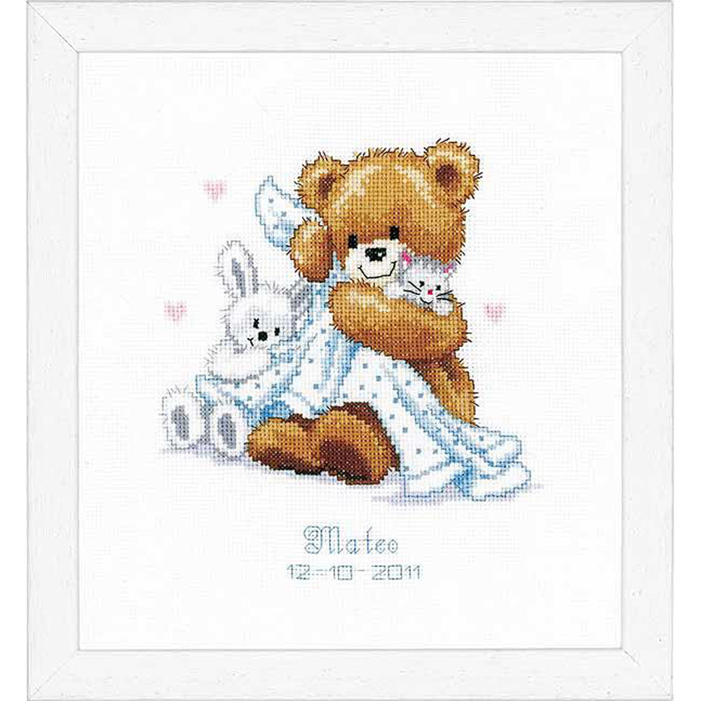Vervaco Teddy and Blanket Birth Sampler Cross Stitch Kit - 20 x 22cm