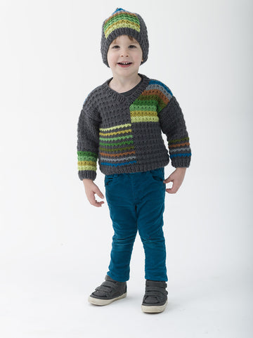 Cozy Colorblock Pullover And Hat in Lion Brand Vanna's Choice