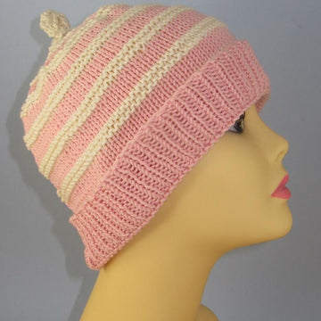 Stripe Topknot Beanie Hat